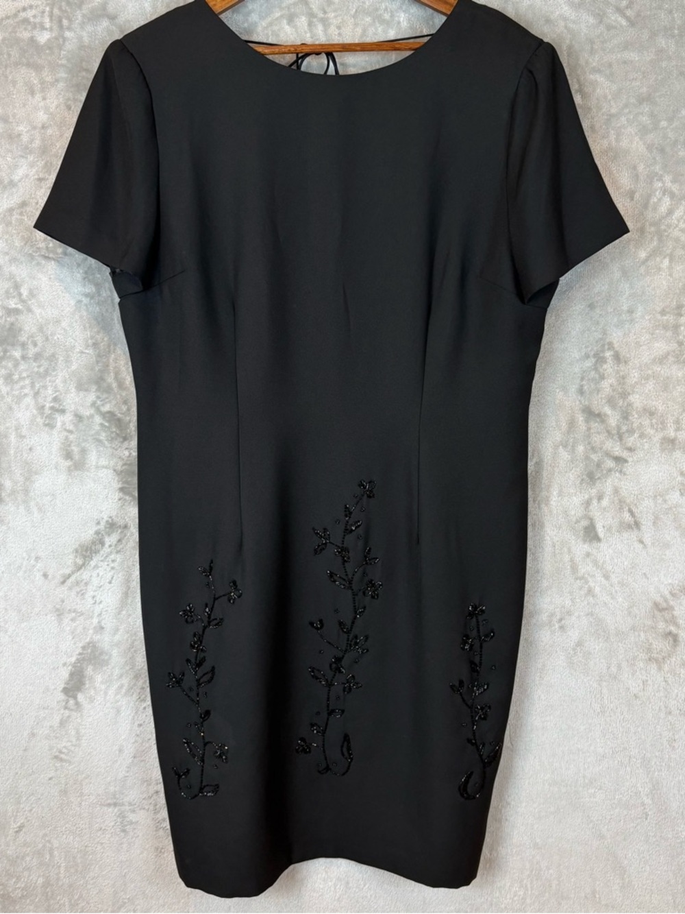 Sag Harbor Classic Black Beaded Shift Dress Sz 16
